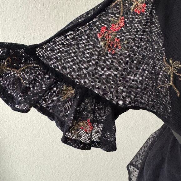 MAEVE by ANTHROPOLOGY A-Line Embroidered Mesh Floral Tunic Blk SzS Dark Witchy - Picture 4 of 10